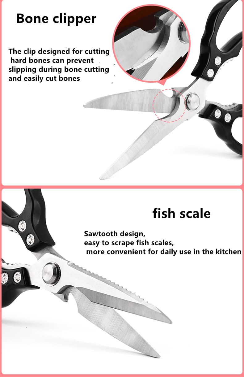 AWinjoy Kitchen Scissors  Heavy Duty Sharp Kitchen Shears Dishwasher Safe  Kitchen Accessories Cooking Shears for Kitchen Meat Chicken Fish Poultry Herb Bread (Black) - Image 4